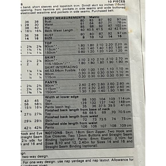 Butterick pattern 6578 v neck top skirt pants size 14 - Picture 4 of 5